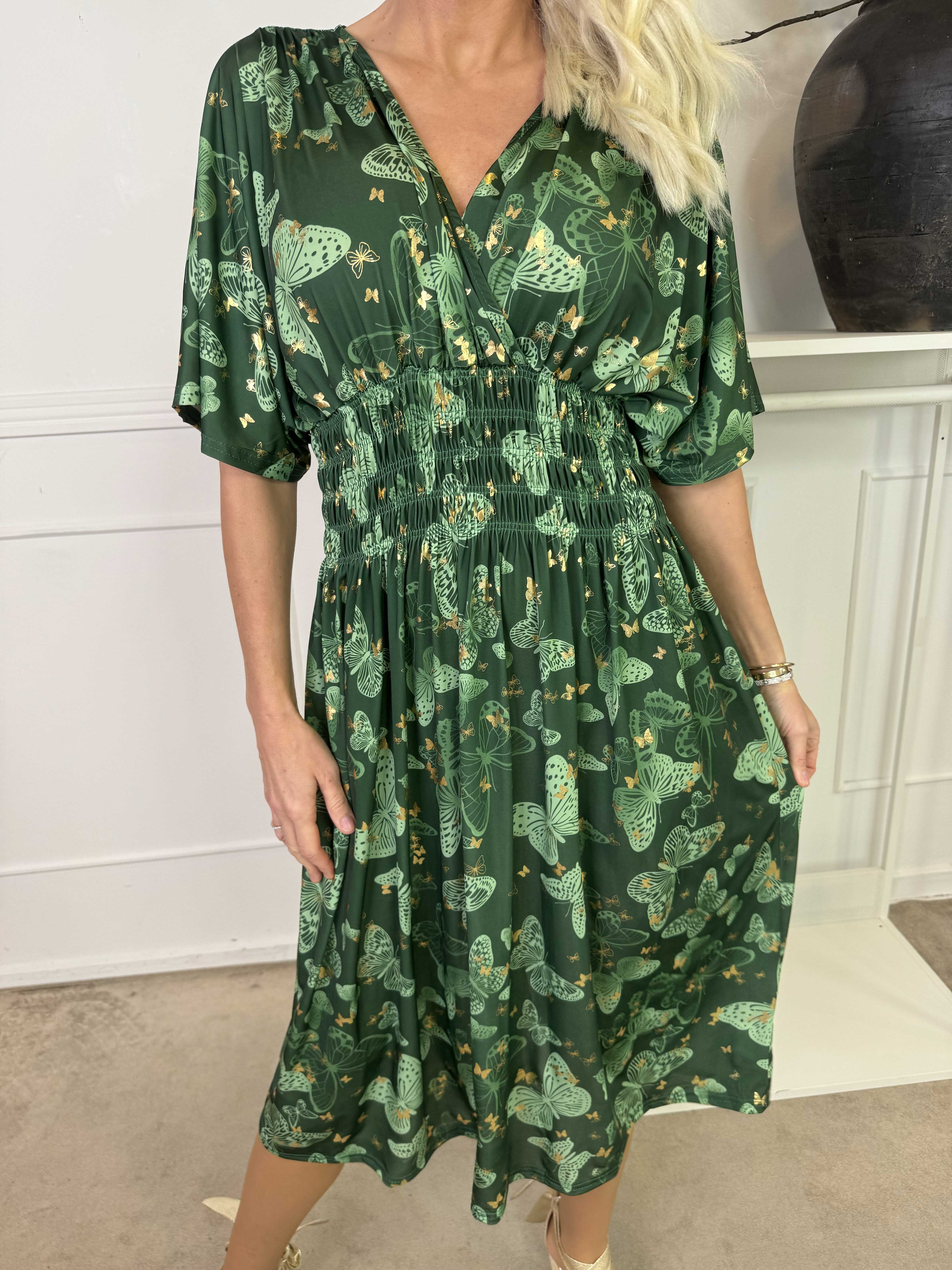 Pams Butterfly Midi S/S - Elastisk kjole med sommerfugleprint